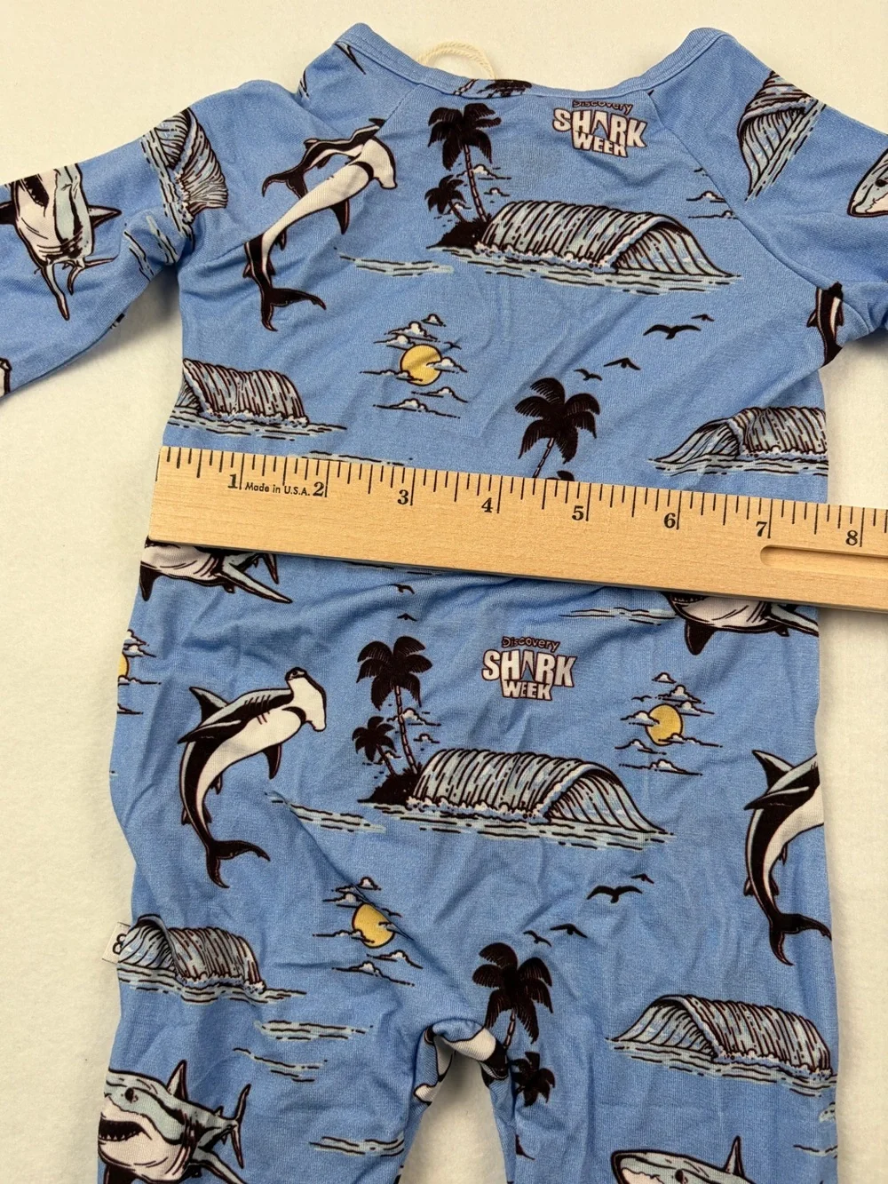 NWT Bums & Roses X Discovery Shark Week Footy Zippie Convertible Romper 3-6 M